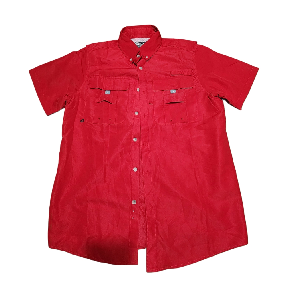 Red Short Sleeve Fishing Performance Button Up